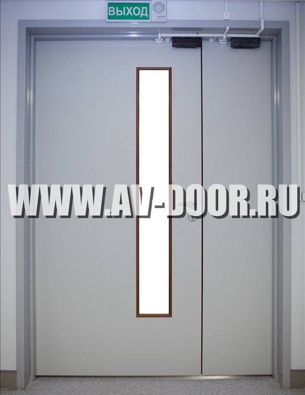 Фото работы: Противопожарная больничная дверь белого цвета с остеклением
