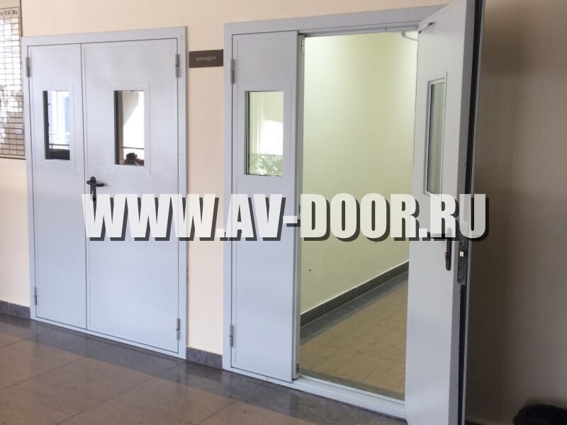 Фото работы: Двупольная серая дверь со стеклом в медучреждении