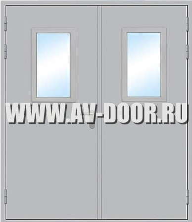 Дверь металлическая противопожарная двустворчатая с остеклением ДМП-2O EI-60