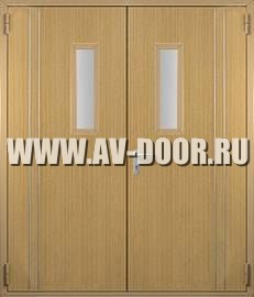 Дверь металлическая противопожарная двустворчатая с МДФ остекленная ДМП-2Г 