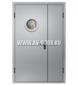 Дверь противопожарная полуторостворчатая с круглым стеклом EI-90 ДМП-2О