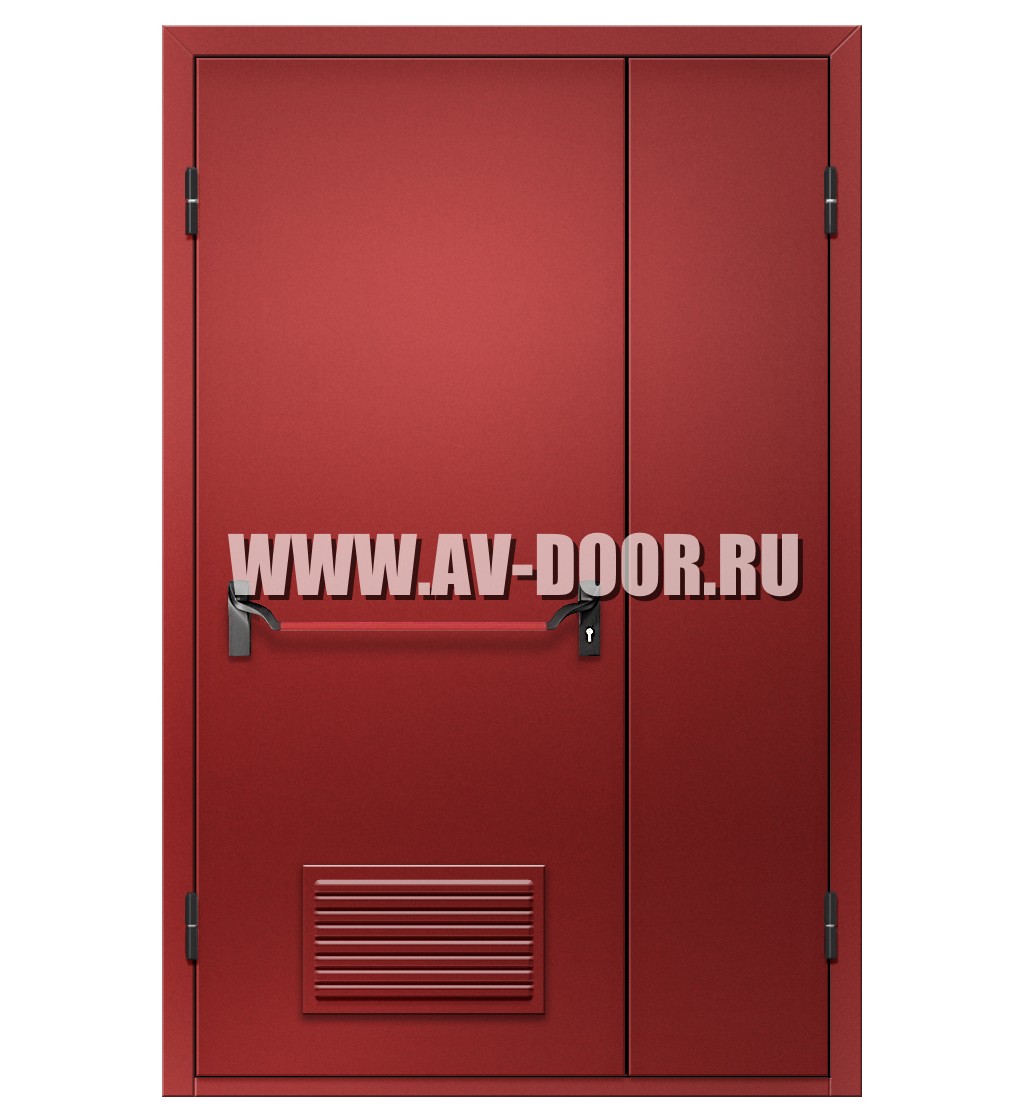 Дверь противопожарная полуторостворчатая с вентиляционной решеткой и антипаникой EI-90 ДМП-2Г