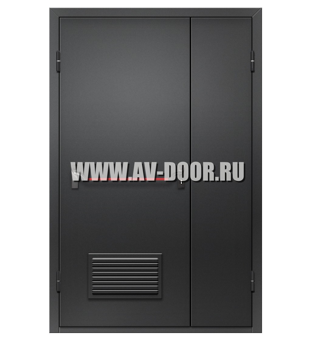 Дверь противопожарная полуторостворчатая с антипаникой и вентиляционной решеткой EI-60 ДМП-2Г