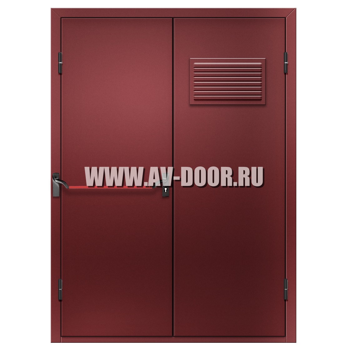 Дверь противопожарная двухстворчатая с антипаникой и вентиляционной решеткой ДМП-2Г