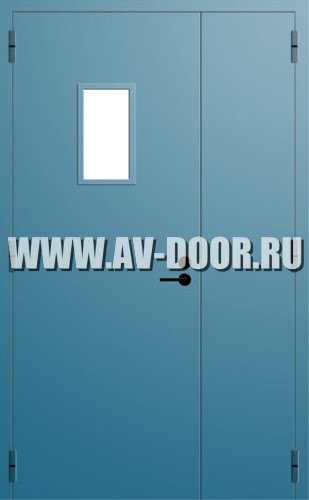 Противопожарная полуторная дверь с прямоугольным стеклом