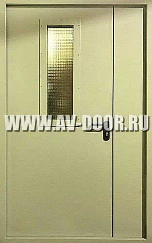 Противопожарная полуторная дверь с прямоугольным стеклом