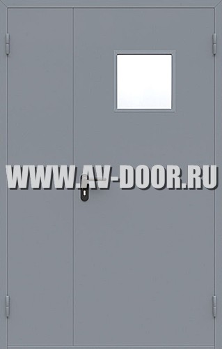 Дверь противопожарная полуторная с квадратным стеклом