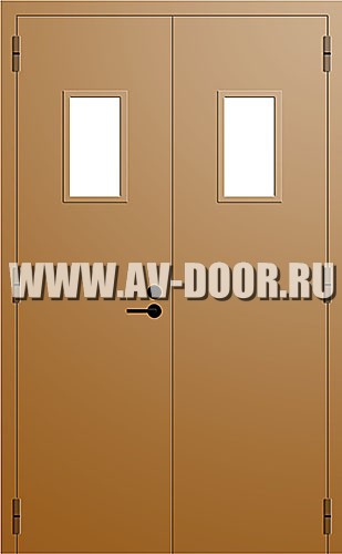 Двупольная противопожарная дверь с прямоугольными стеклами