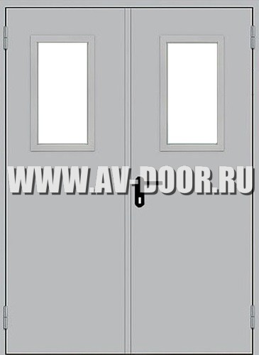 Противопожарная двупольная дверь с прямоугольными стеклами
