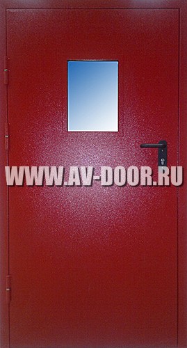 Противопожарная однопольная красная дверь со стеклом