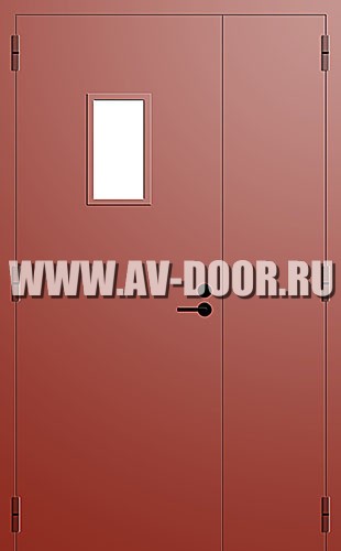 Полуторная противопожарная дверь с прямоугольным стеклом