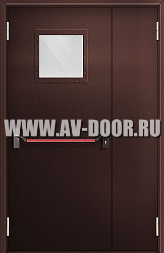 Противопожарная полуторная дверь со стеклом и антипаникой