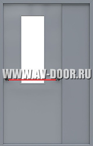 Противопожарная полуторная дверь со стеклом и антипаникой