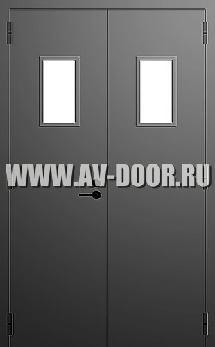 Противопожарная двупольная дверь с прямоугольными стеклами