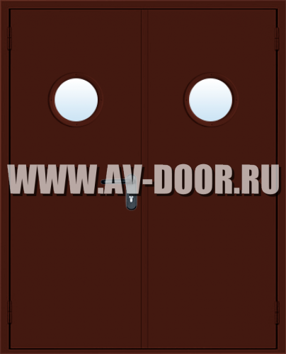 Двупольная противопожарная дверь с круглыми стеклами