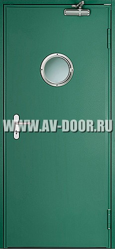 Противопожарная однопольная дверь с круглым стеклом