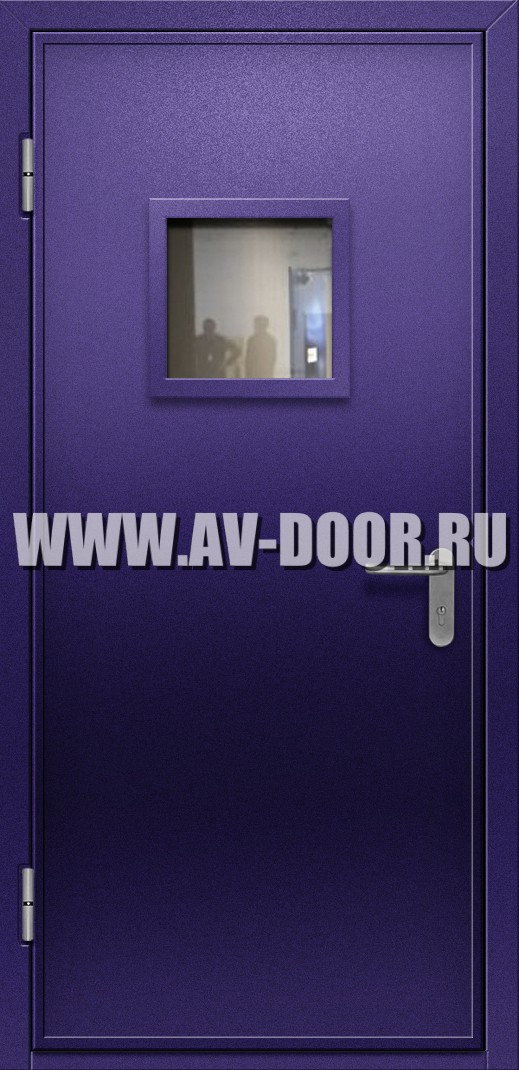 Противопожарная однопольная дверь с квадратным стеклом