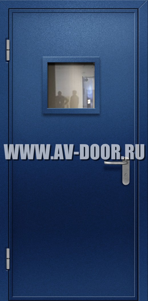 Противопожарная однопольная без порога дверь с квадратным стеклом