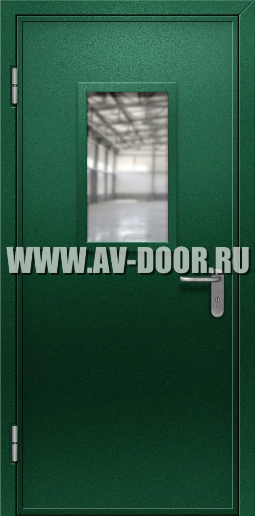 Противопожарная одностворчатая без порога дверь с прямоугольным стеклом