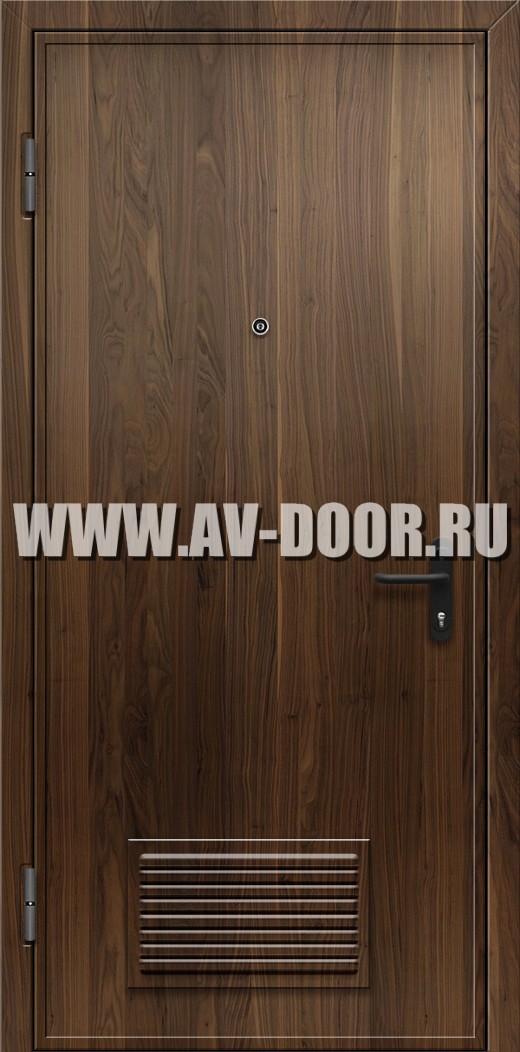 Противопожарная однопольная глухая дверь из мдф с решеткой