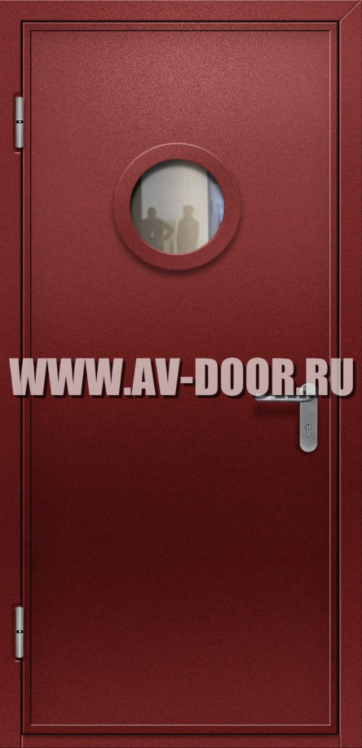 Однопольная дымогазонепроницаемая противопожарная дверь с круглым стеклом