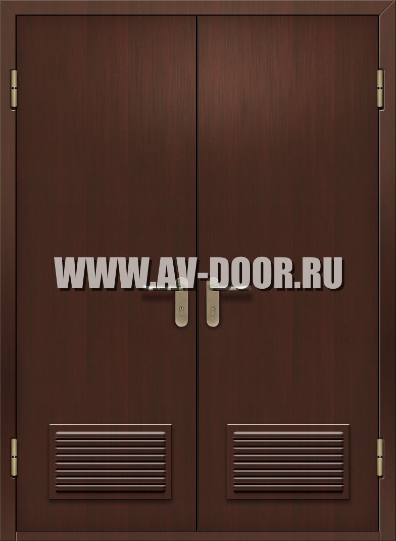 Противопожарная двупольная дверь из МДФ с решетками