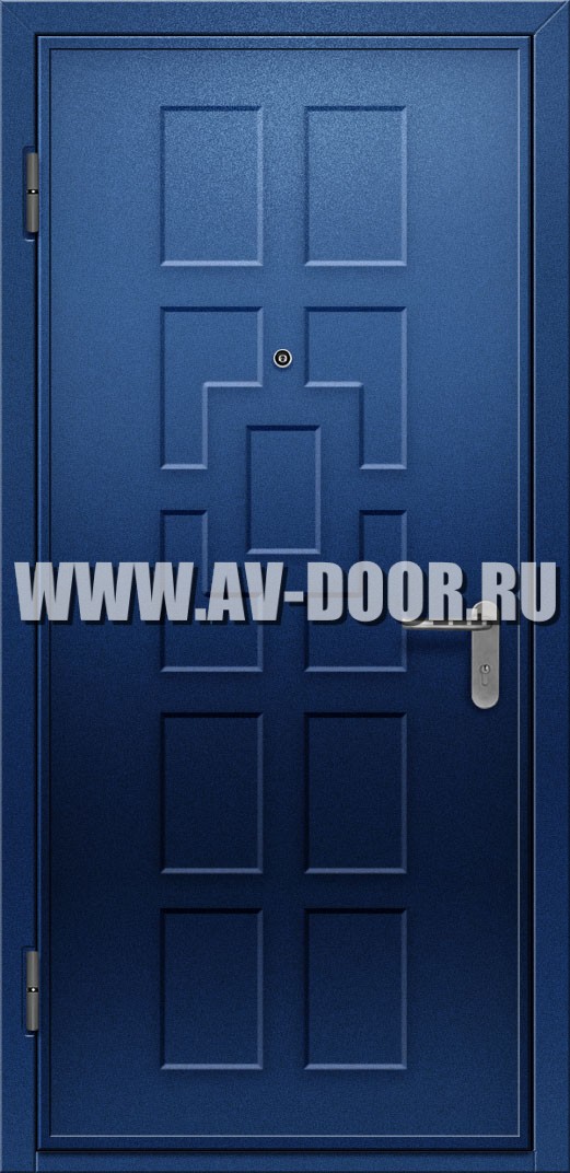 Синяя противопожарная глухая однопольная дверь