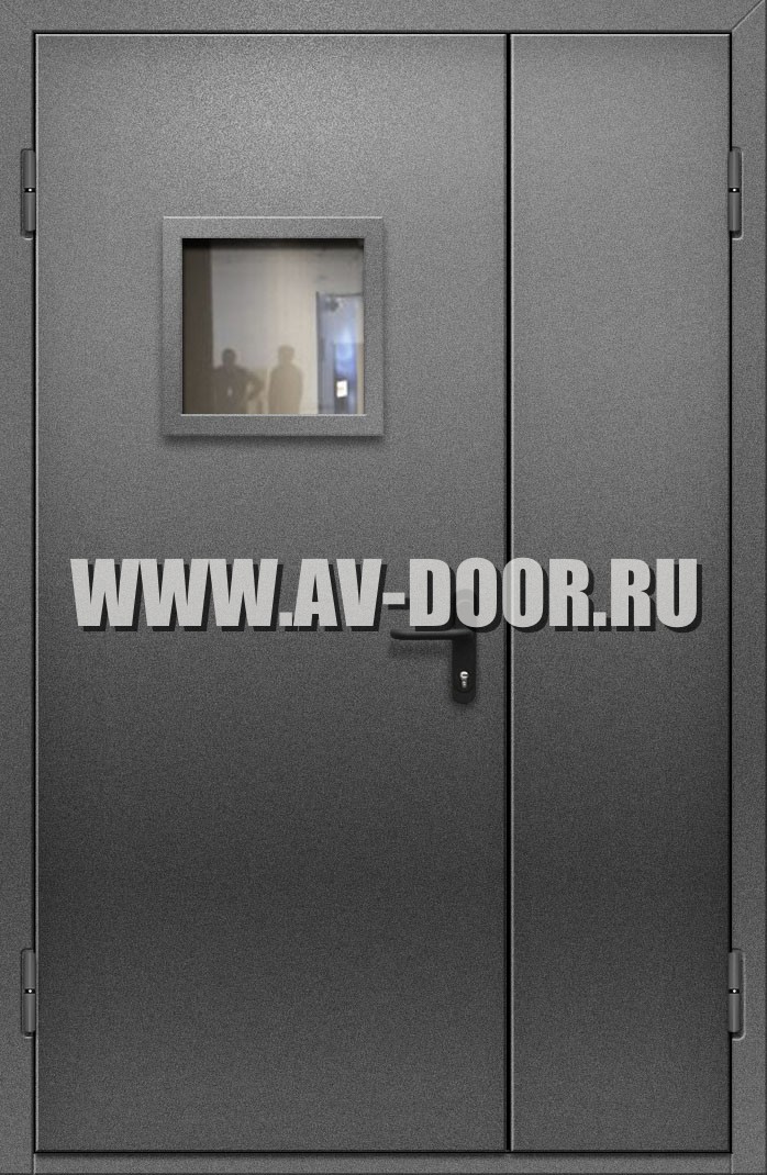 Противопожарная полуторная дверь со стеклом