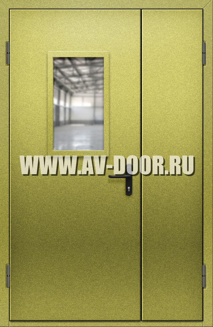 Противопожарная полуторная дверь со стеклом