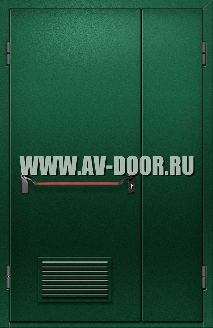Полуторная противопожарная дверь с антипаникой и решеткой