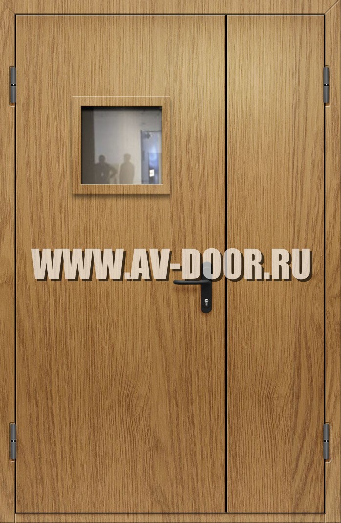Противопожарная полуторная дверь из МДФ со стеклом