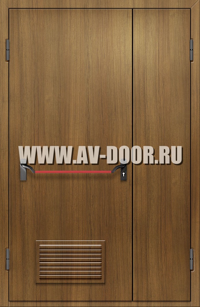Полуторная противопожарная дверь из МДФ с антипаникой и решеткой