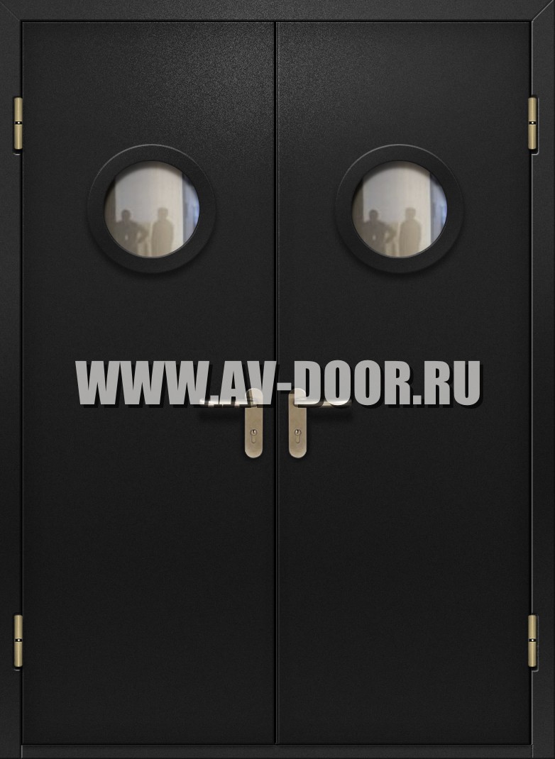 Двухстворчатая противопожарная дверь с круглыми стеклами