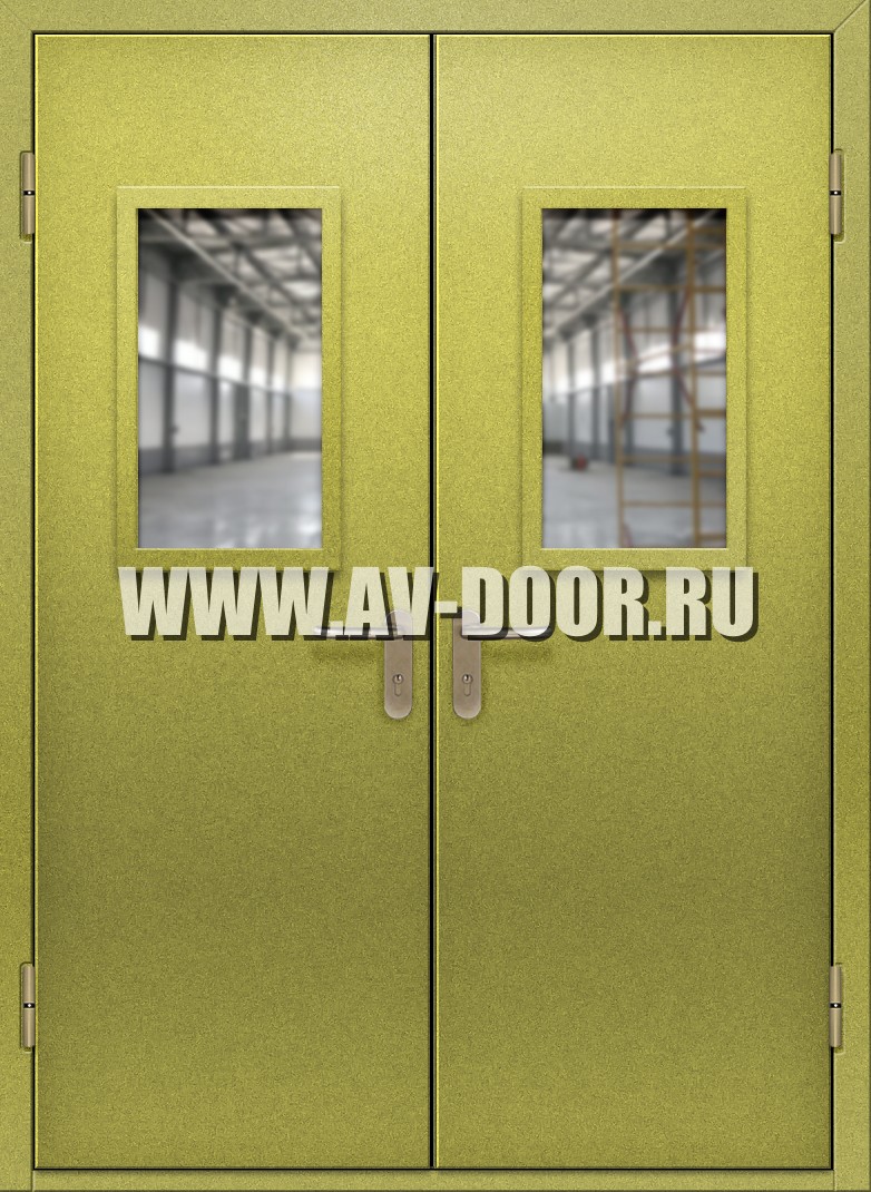 Двупольная противопожарная дверь с прямоугольными стеклами
