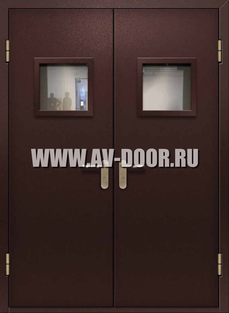 Противопожарная двупольная дверь с квадратными стеклами