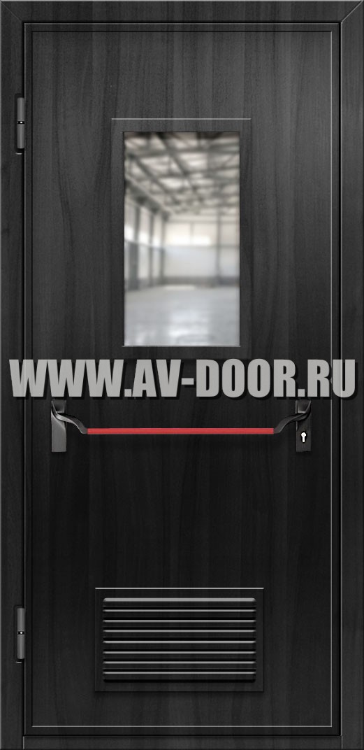 Противопожарная дверь EI-60 из МДФ со стеклом, решеткой и антипаникой