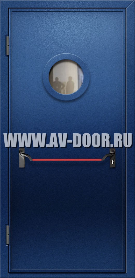 Противопожарная однопольная дверь со стеклом и антипаникой