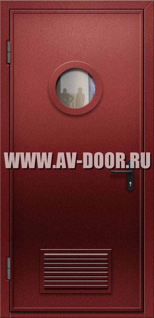Одностворчатая противопожарная дверь с решеткой и стеклом