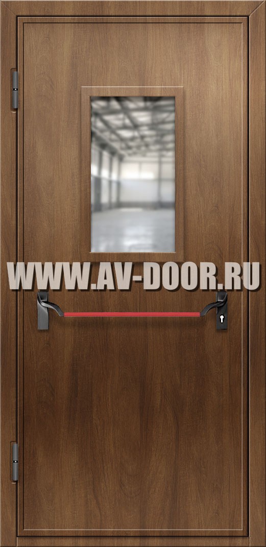 Противопожарная дверь из МДФ со стеклом и антипаникой