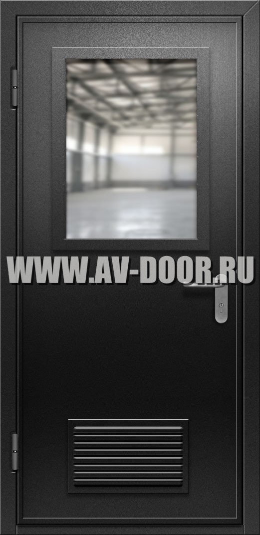Противопожарная одностворчатая дверь со стеклом и решеткой