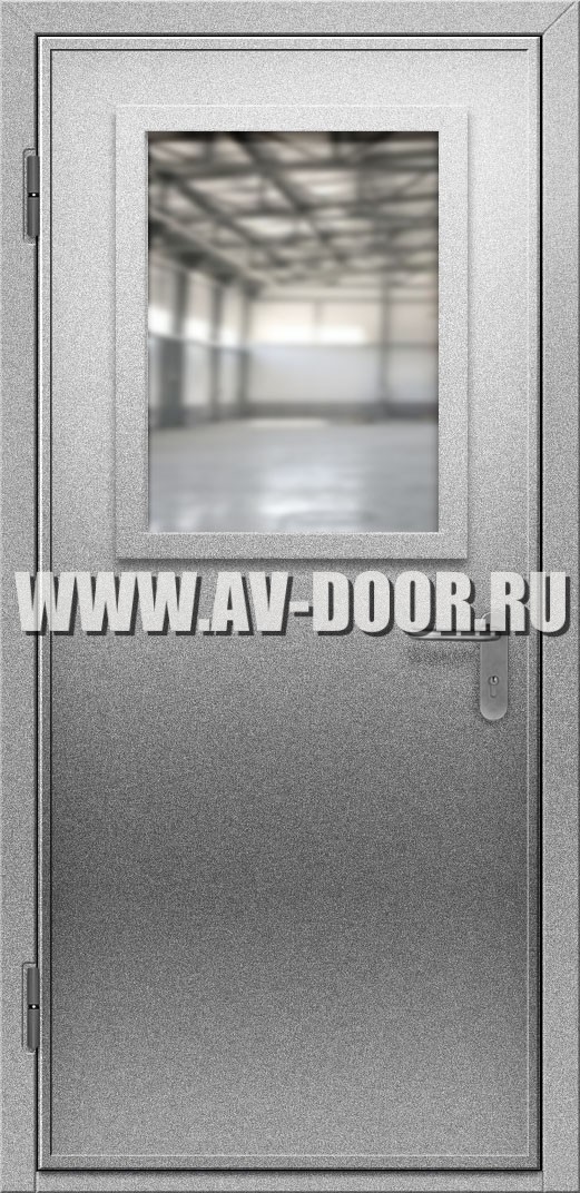 Противопожарная однопольная дверь со стеклом серая