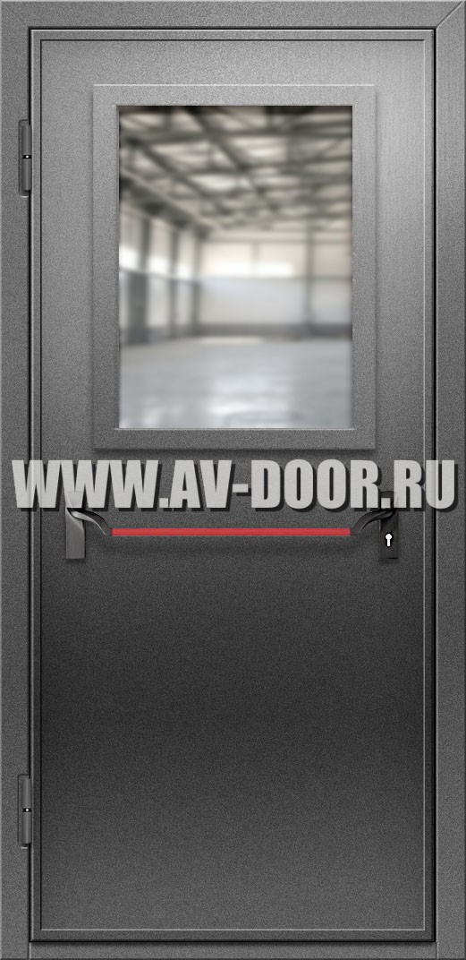 Однопольная дверь с защитой от огня, стеклом и антипаникой