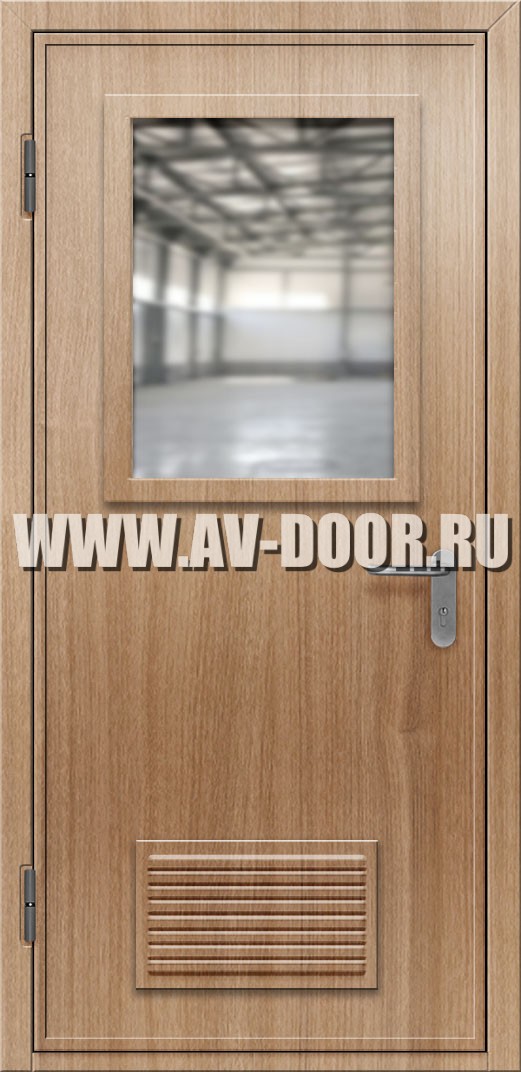 Противопожарная дверь из МДФ со стеклом и решеткой