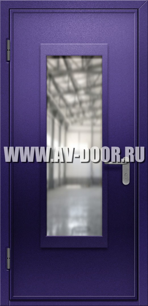 Синяя противопожарная дверь со стеклом