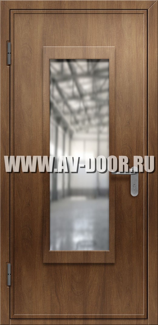 Противопожарная однопольная дверь из МДФ со стеклом