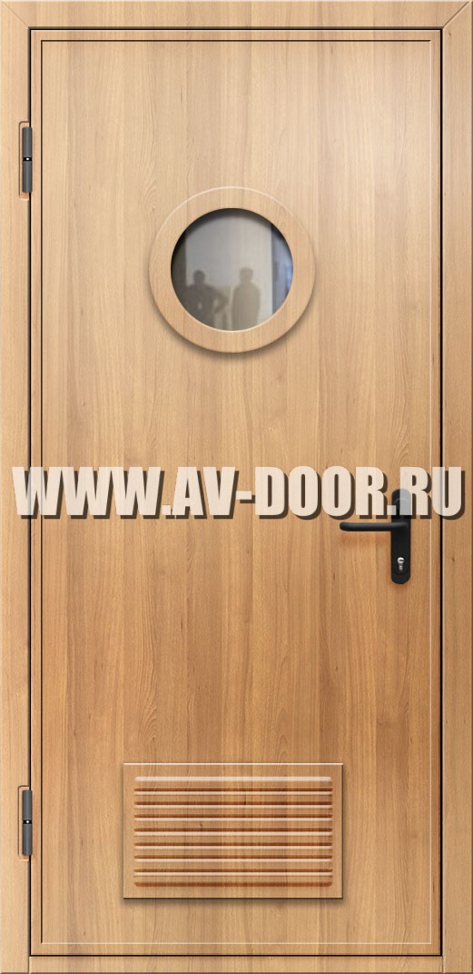Противопожарная однопольная дверь из МДФ со стеклом и решеткой