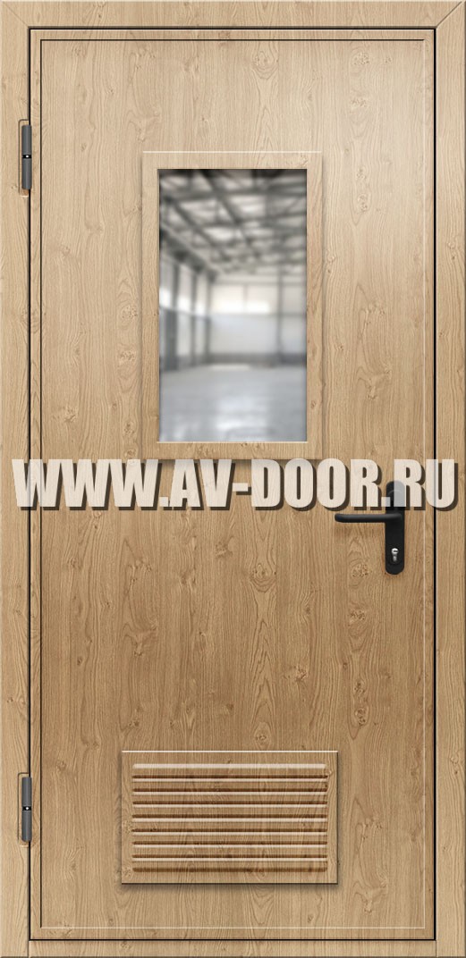Противопожарная дверь из МДФ с решеткой и стеклом