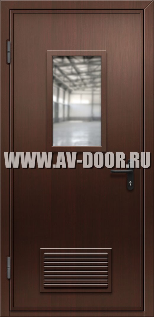 Противопожарная однопольная дверь из МДФ с решеткой и стеклом
