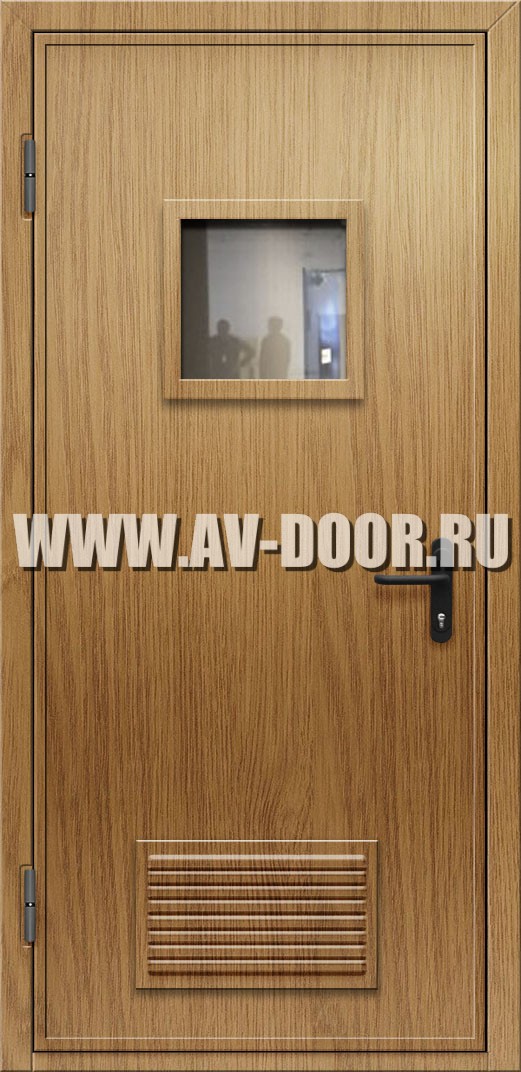 Одностворчатая дверь из МДФ с защитой от огня, решеткой и стеклом