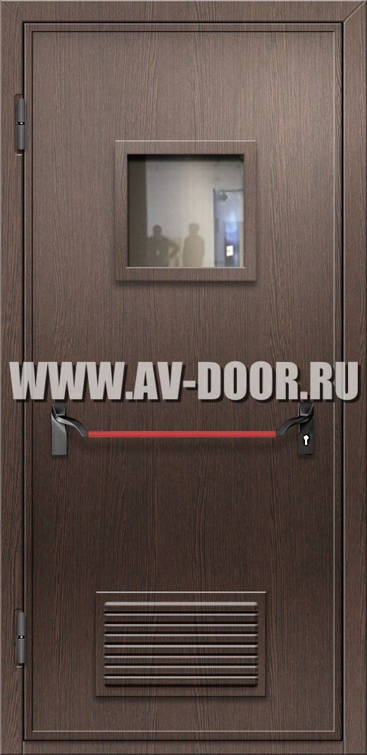 Противопожарная дверь из МДФ с решеткой, антипаникой и стеклом